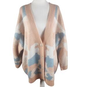 P . O. L Cardigan Sweater Pink / Blue / White Women's Overside Medium